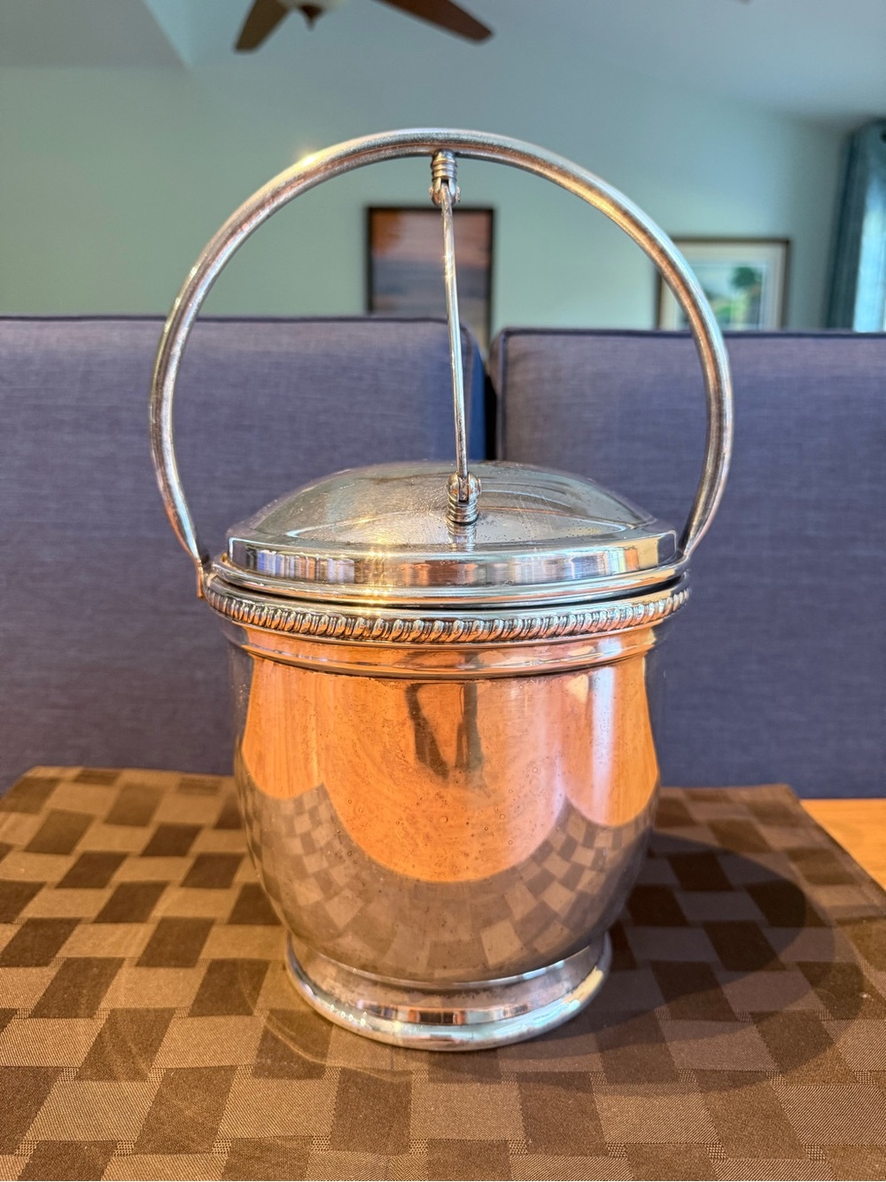 Vintage Mid Century Silver Plate Vacuum Insulated Mechanical Ice Bucket